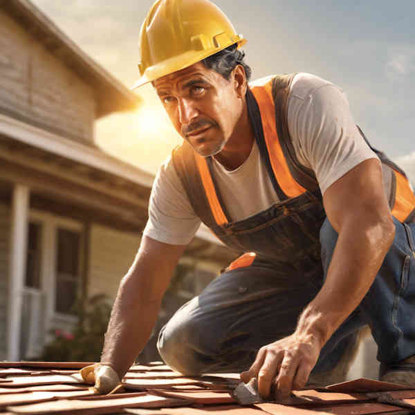 Hombre trabajando el tejado.